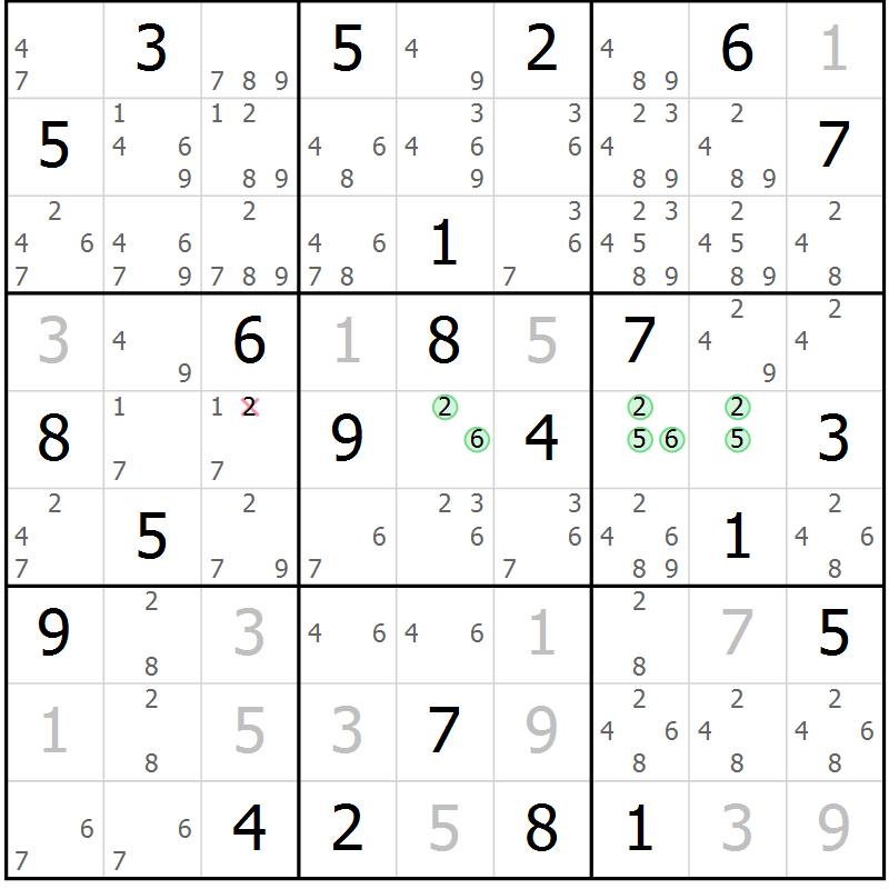 Position des candidats pour la solution de la Gr 21 page 24 du magazine de sudoku Maestro n° 087
