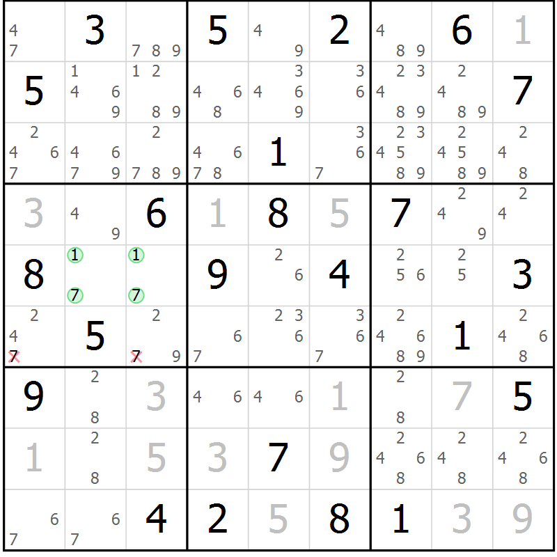 Position des candidats pour la solution de la Gr 21 page 24 du magazine de sudoku Maestro n° 087