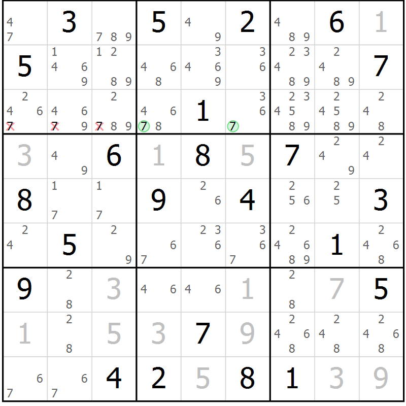 Position des candidats pour la solution de la Gr 21 page 24 du magazine de sudoku Maestro n° 087