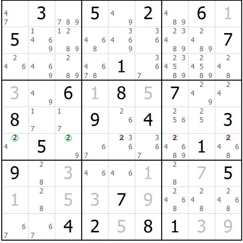 Position des candidats pour la solution de la Gr 21 page 24 du magazine de sudoku Maestro n° 087