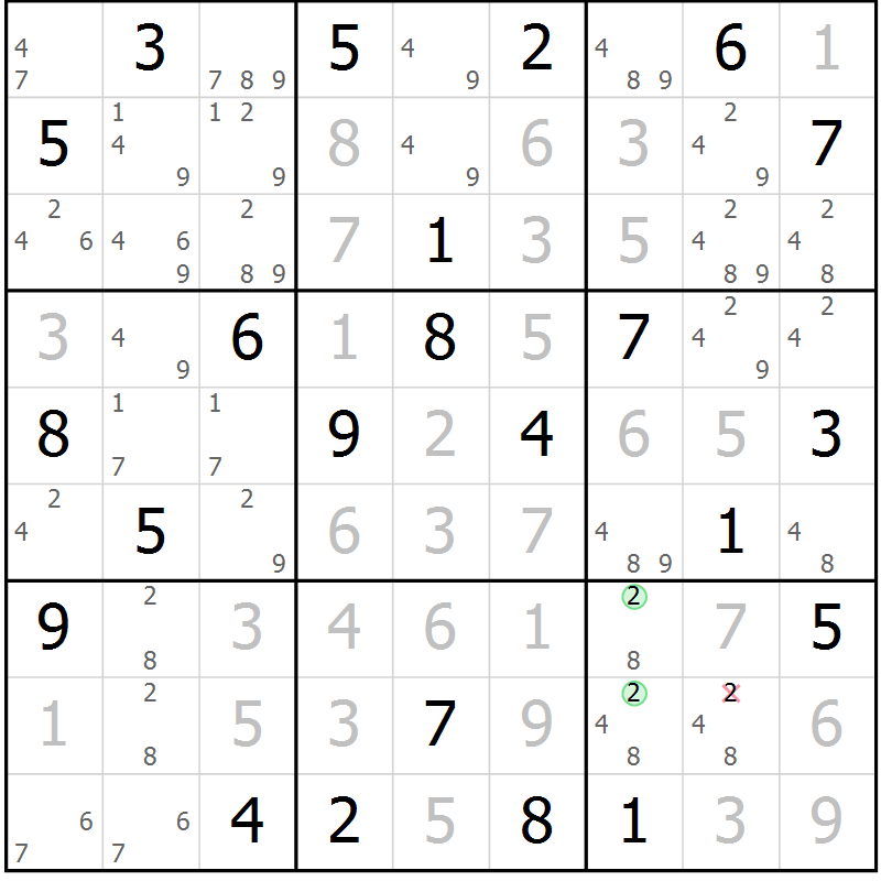 Position des candidats pour la solution de la Gr 21 page 24 du magazine de sudoku Maestro n° 087