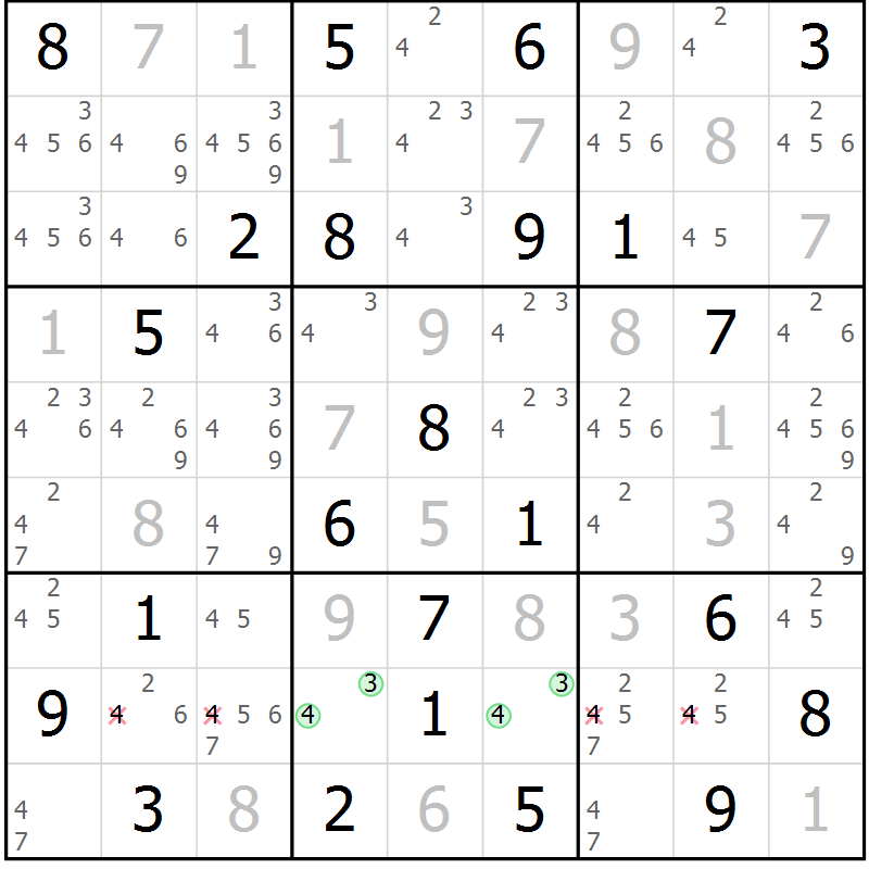 Position des candidats pour la solution de la Gr 22 page 25 du magazine de sudoku Maestro n° 087