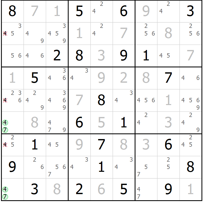 Position des candidats pour la solution de la Gr 22 page 25 du magazine de sudoku Maestro n° 087