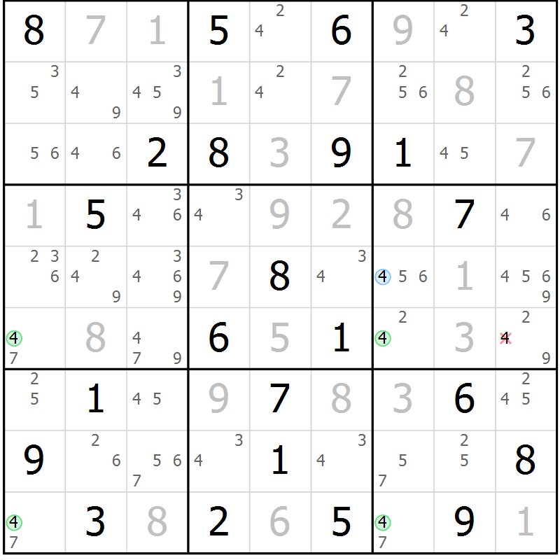 Position des candidats pour la solution de la Gr 22 page 25 du magazine de sudoku Maestro n° 087