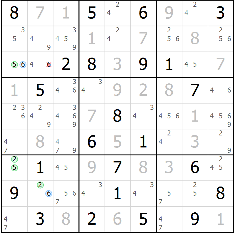 Position des candidats pour la solution de la Gr 22 page 25 du magazine de sudoku Maestro n° 087