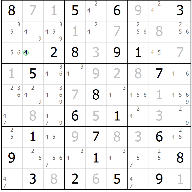 Position des candidats pour la solution de la Gr 22 page 25 du magazine de sudoku Maestro n° 087