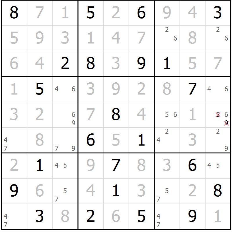 Position des candidats pour la solution de la Gr 22 page 25 du magazine de sudoku Maestro n° 087
