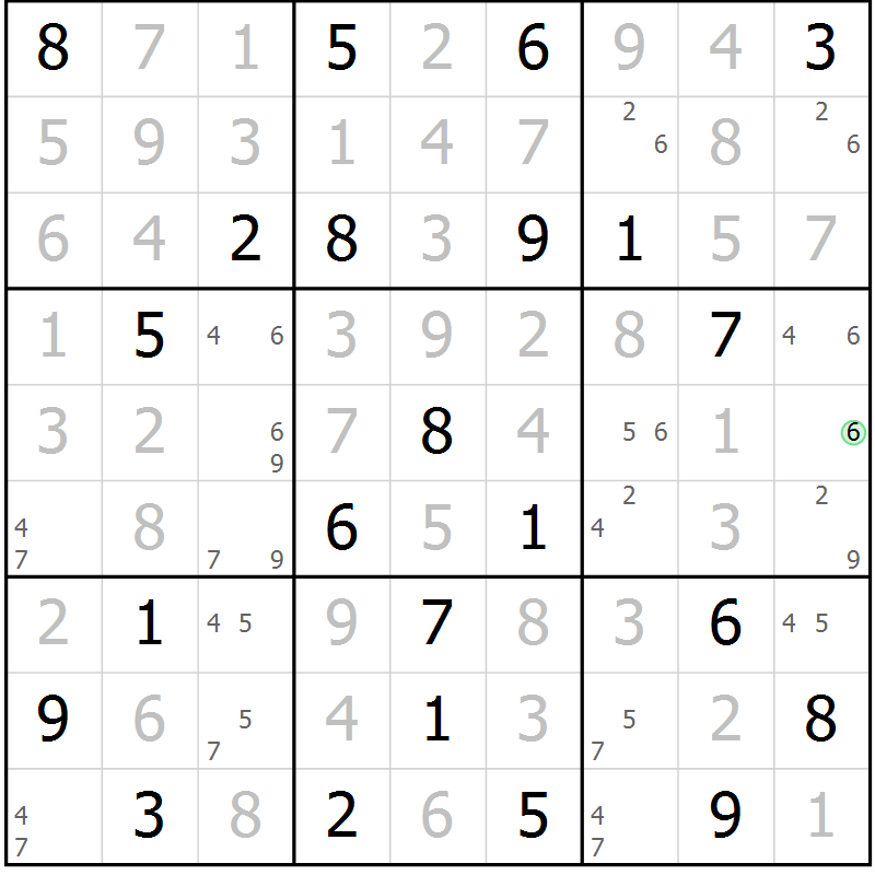 Position des candidats pour la solution de la Gr 22 page 25 du magazine de sudoku Maestro n° 087