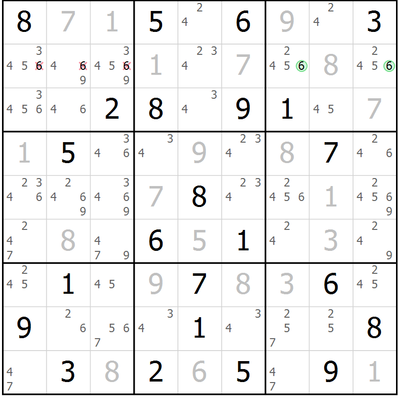 Position des candidats pour la solution de la Gr 22 page 25 du magazine de sudoku Maestro n° 087