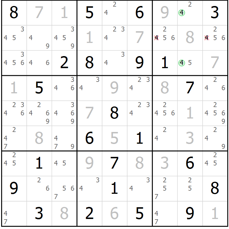 Position des candidats pour la solution de la Gr 22 page 25 du magazine de sudoku Maestro n° 087
