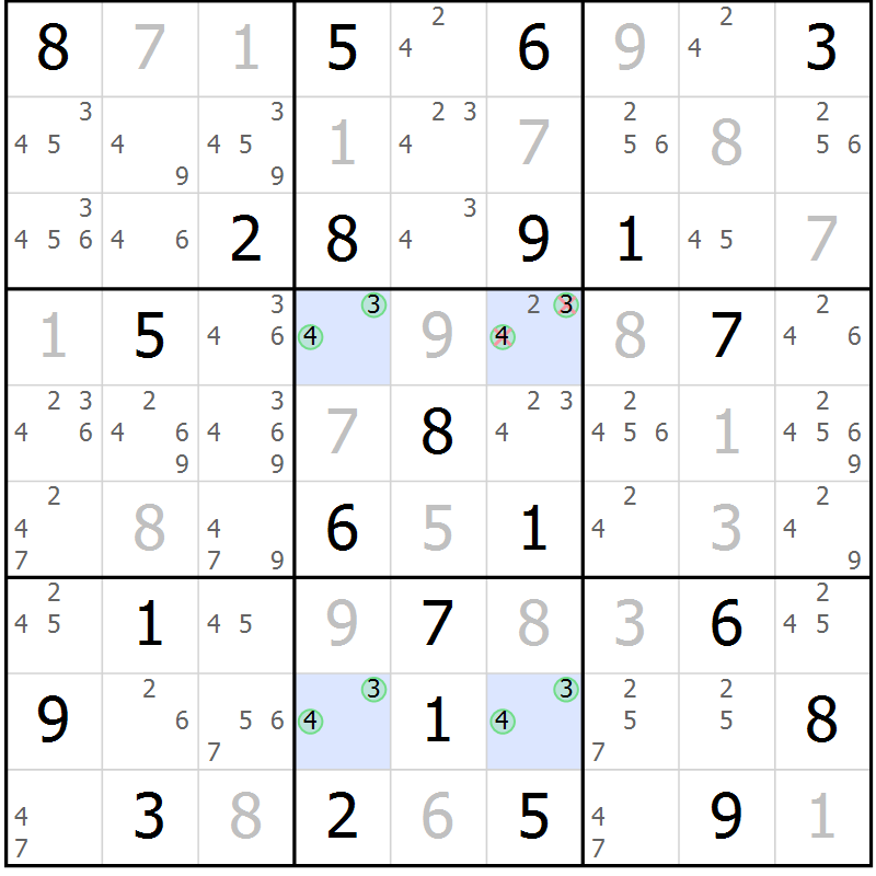 Position des candidats pour la solution de la Gr 22 page 25 du magazine de sudoku Maestro n° 087