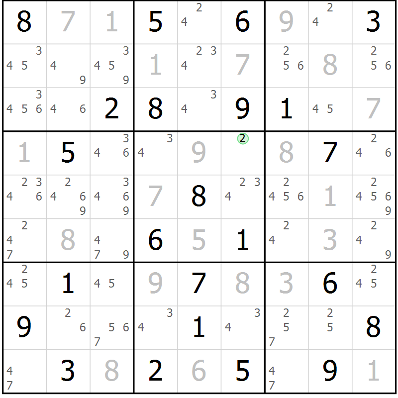 Position des candidats pour la solution de la Gr 22 page 25 du magazine de sudoku Maestro n° 087
