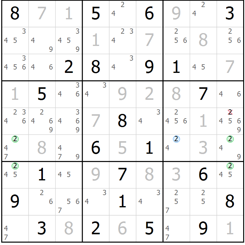 Position des candidats pour la solution de la Gr 22 page 25 du magazine de sudoku Maestro n° 087