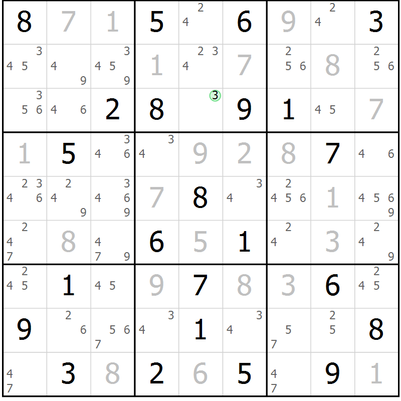 Position des candidats pour la solution de la Gr 22 page 25 du magazine de sudoku Maestro n° 087