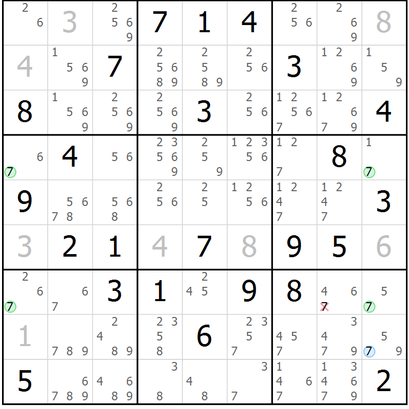 Position des candidats pour la solution de la Gr 23 page 26 du magazine de sudoku Maestro n° 087