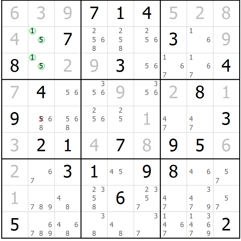 Position des candidats pour la solution de la Gr 23 page 26 du magazine de sudoku Maestro n° 087