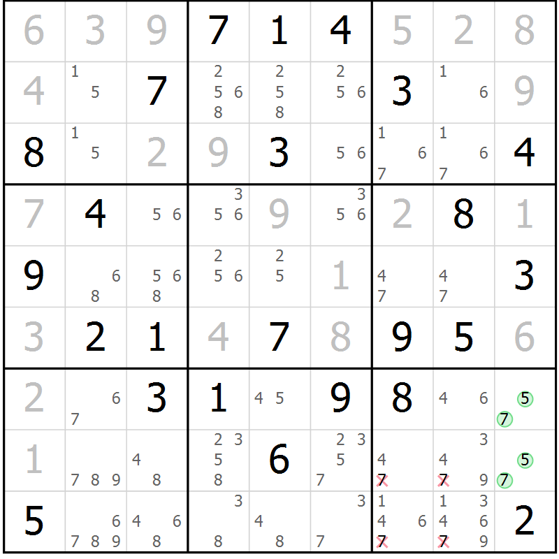 Position des candidats pour la solution de la Gr 23 page 26 du magazine de sudoku Maestro n° 087