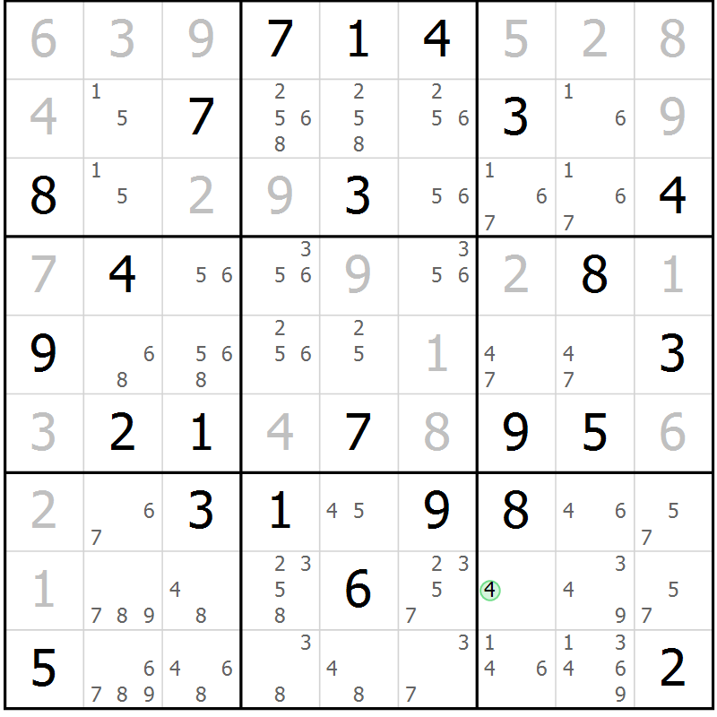 Position des candidats pour la solution de la Gr 23 page 26 du magazine de sudoku Maestro n° 087