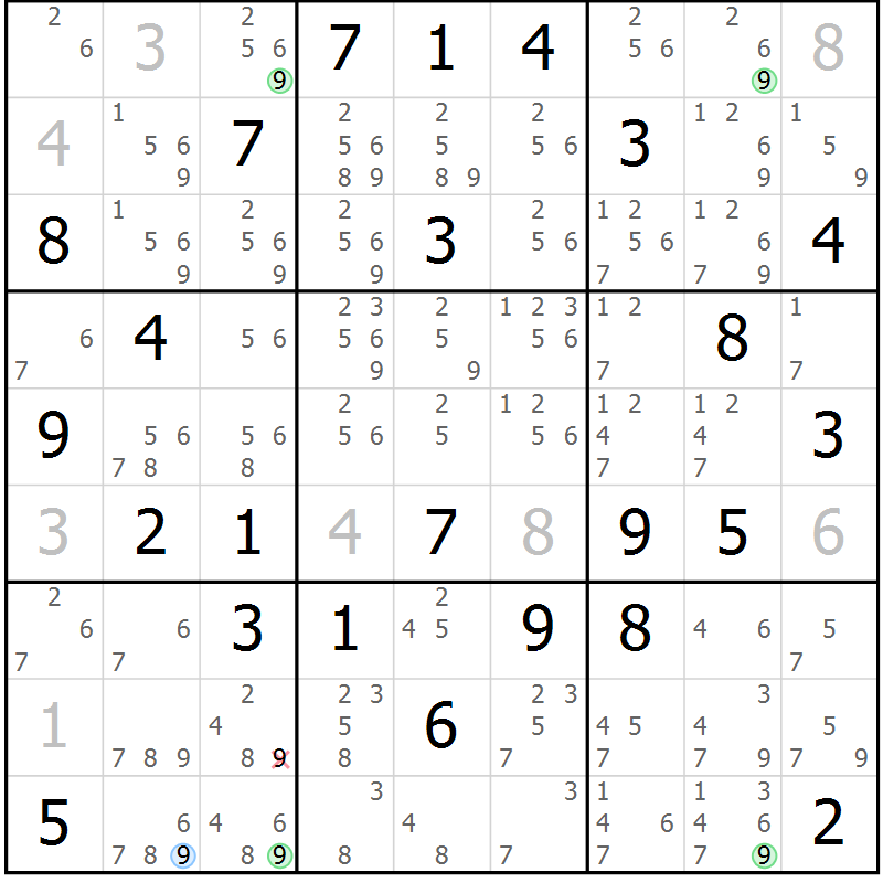 Position des candidats pour la solution de la Gr 23 page 26 du magazine de sudoku Maestro n° 087