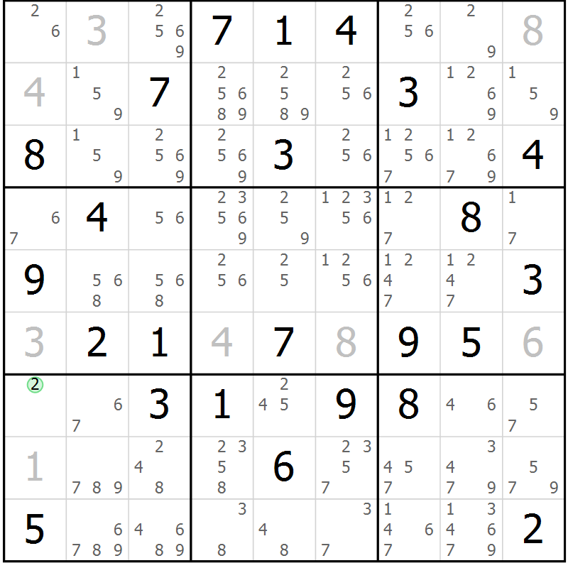 Position des candidats pour la solution de la Gr 23 page 26 du magazine de sudoku Maestro n° 087