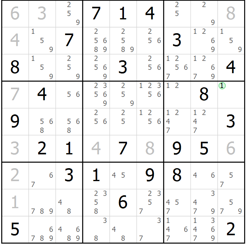 Position des candidats pour la solution de la Gr 23 page 26 du magazine de sudoku Maestro n° 087