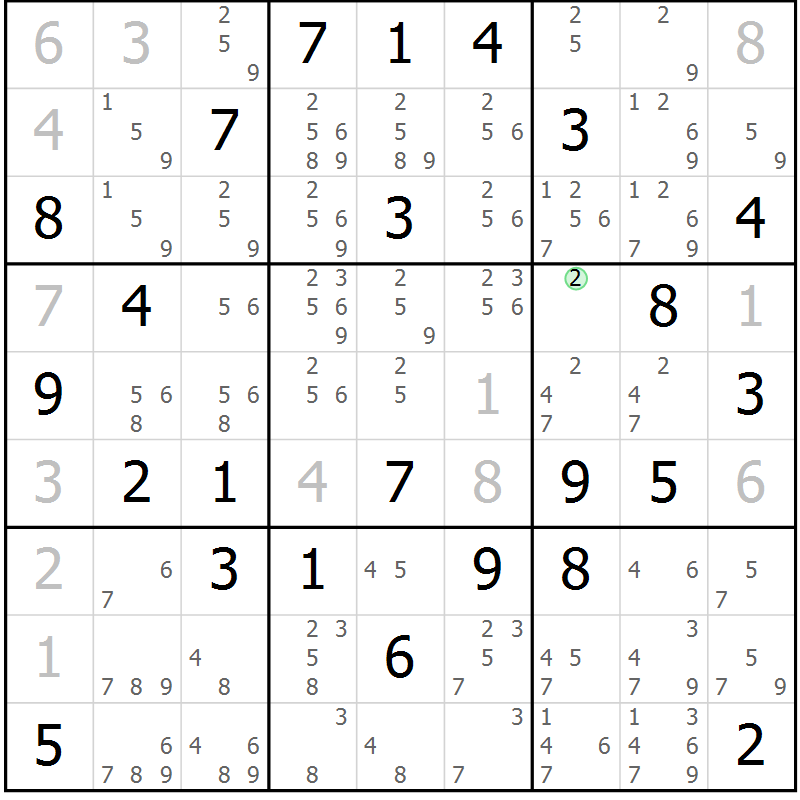 Position des candidats pour la solution de la Gr 23 page 26 du magazine de sudoku Maestro n° 087