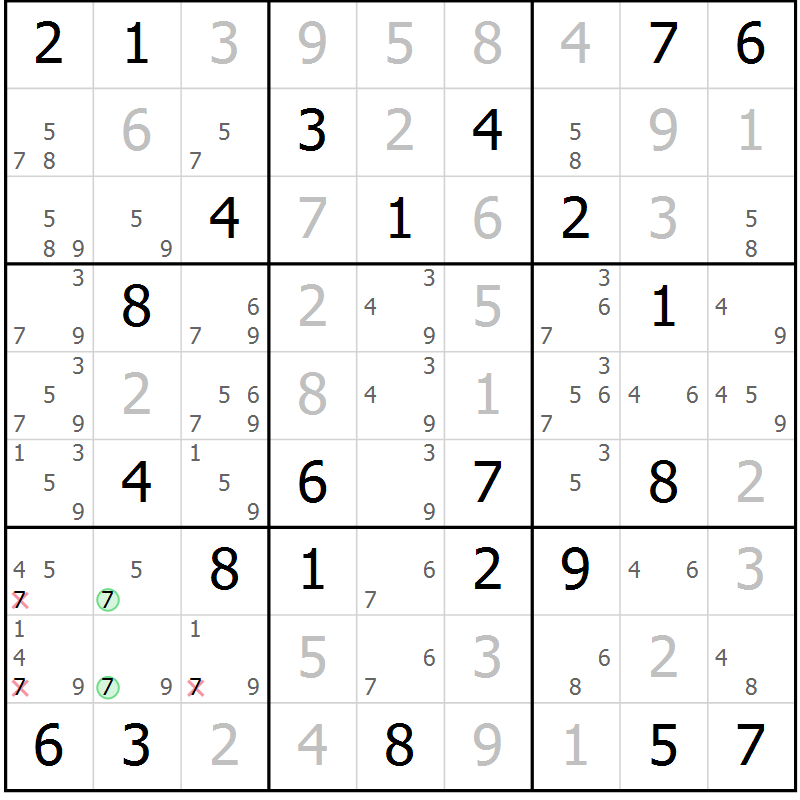 Position des candidats pour la solution de la Gr 24 page 27 du magazine de sudoku Maestro n° 087