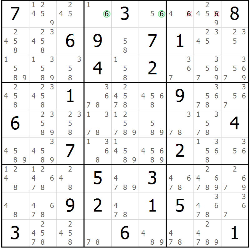 Position des candidats pour la solution de la Gr 25 page 28 du magazine de sudoku Maestro n° 087
