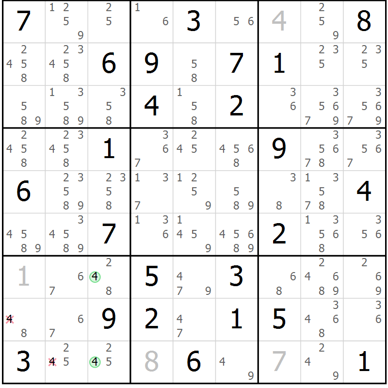 Position des candidats pour la solution de la Gr 25 page 28 du magazine de sudoku Maestro n° 087