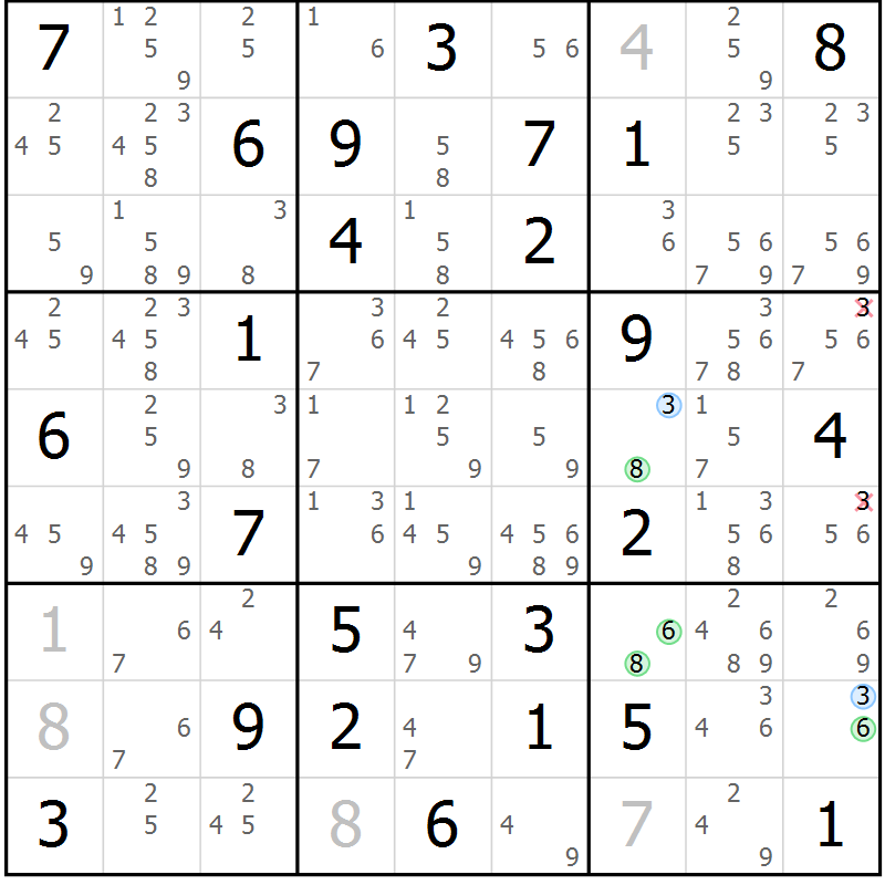 Position des candidats pour la solution de la Gr 25 page 28 du magazine de sudoku Maestro n° 087