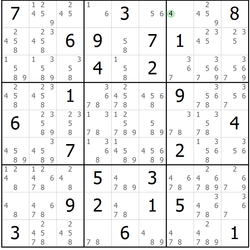 Position des candidats pour la solution de la Gr 25 page 28 du magazine de sudoku Maestro n° 087