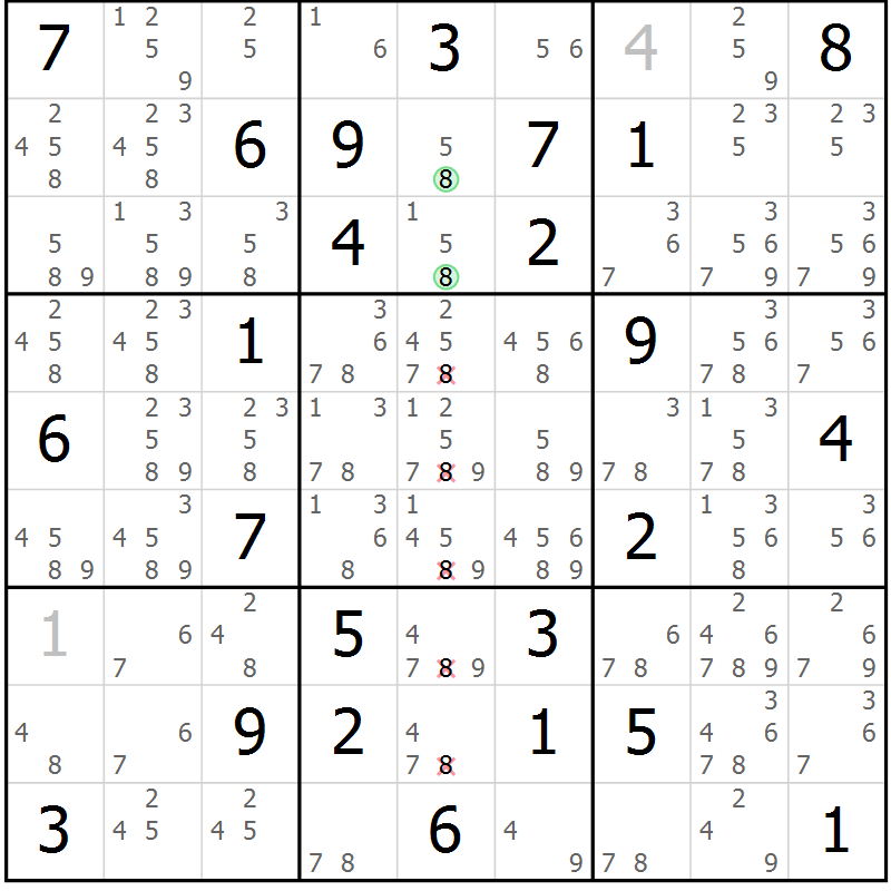 Position des candidats pour la solution de la Gr 25 page 28 du magazine de sudoku Maestro n° 087