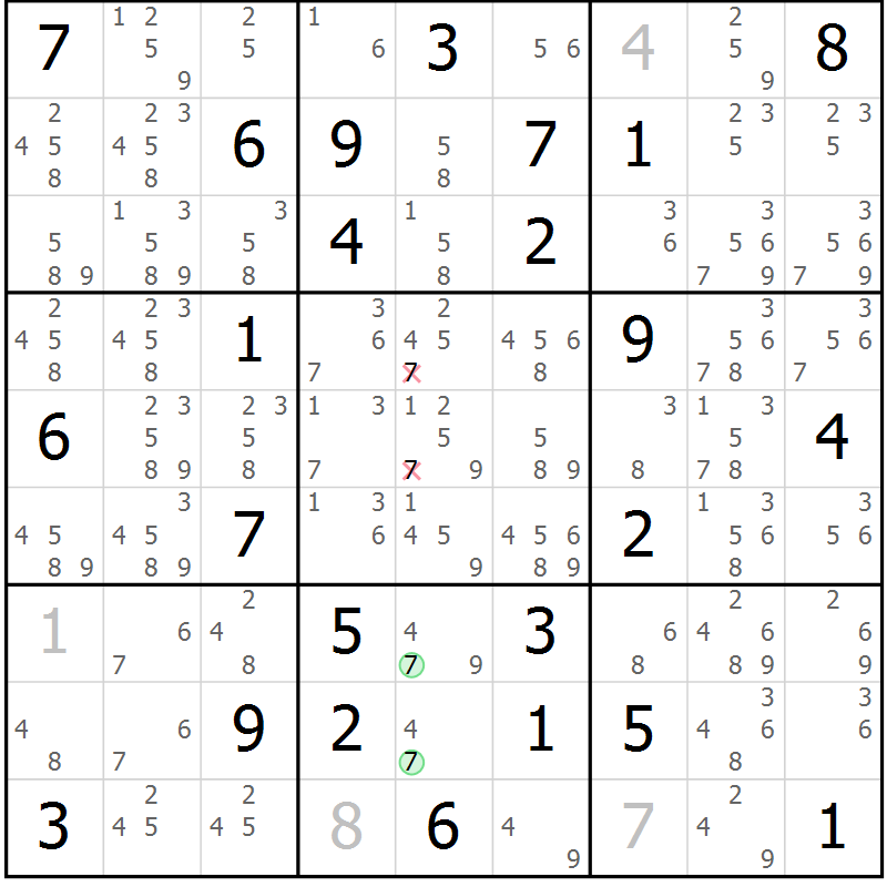 Position des candidats pour la solution de la Gr 25 page 28 du magazine de sudoku Maestro n° 087