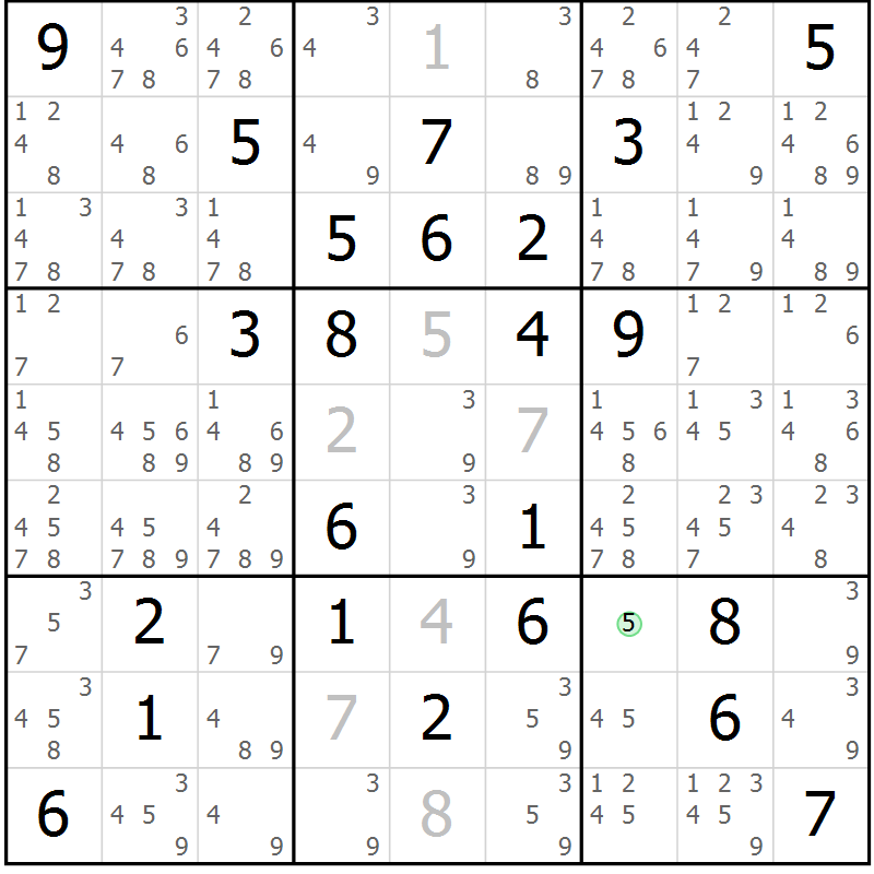 Position des candidats pour la solution de la Gr 26 page 29 du magazine de sudoku Maestro n° 087