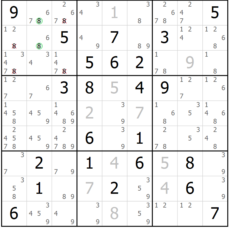 Position des candidats pour la solution de la Gr 26 page 29 du magazine de sudoku Maestro n° 087