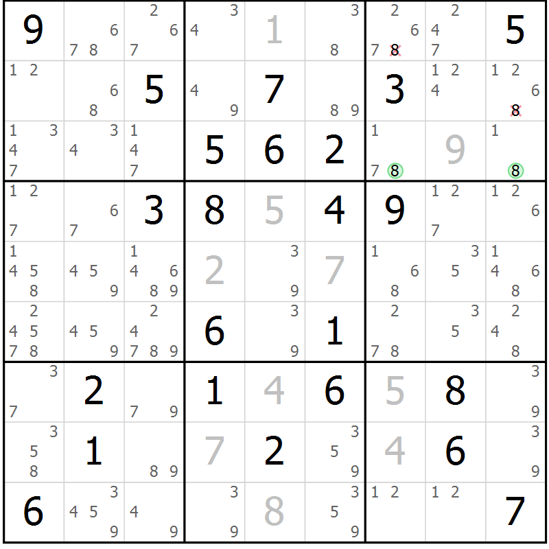 Position des candidats pour la solution de la Gr 26 page 29 du magazine de sudoku Maestro n° 087