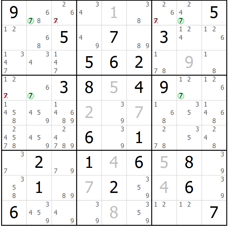 Position des candidats pour la solution de la Gr 26 page 29 du magazine de sudoku Maestro n° 087
