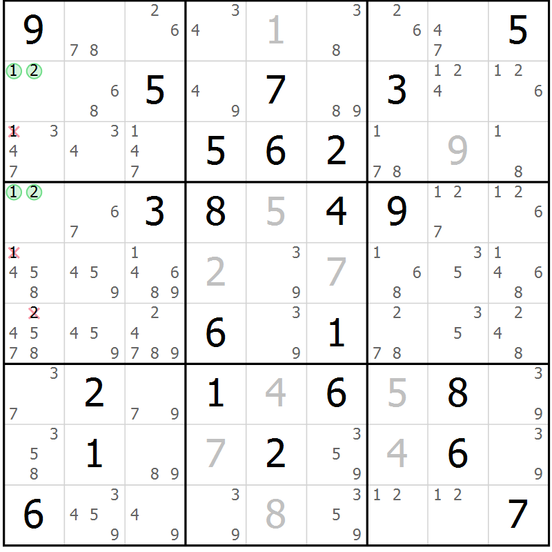 Position des candidats pour la solution de la Gr 26 page 29 du magazine de sudoku Maestro n° 087