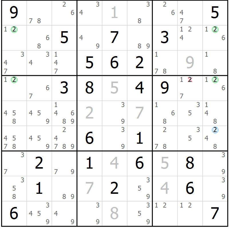Position des candidats pour la solution de la Gr 26 page 29 du magazine de sudoku Maestro n° 087