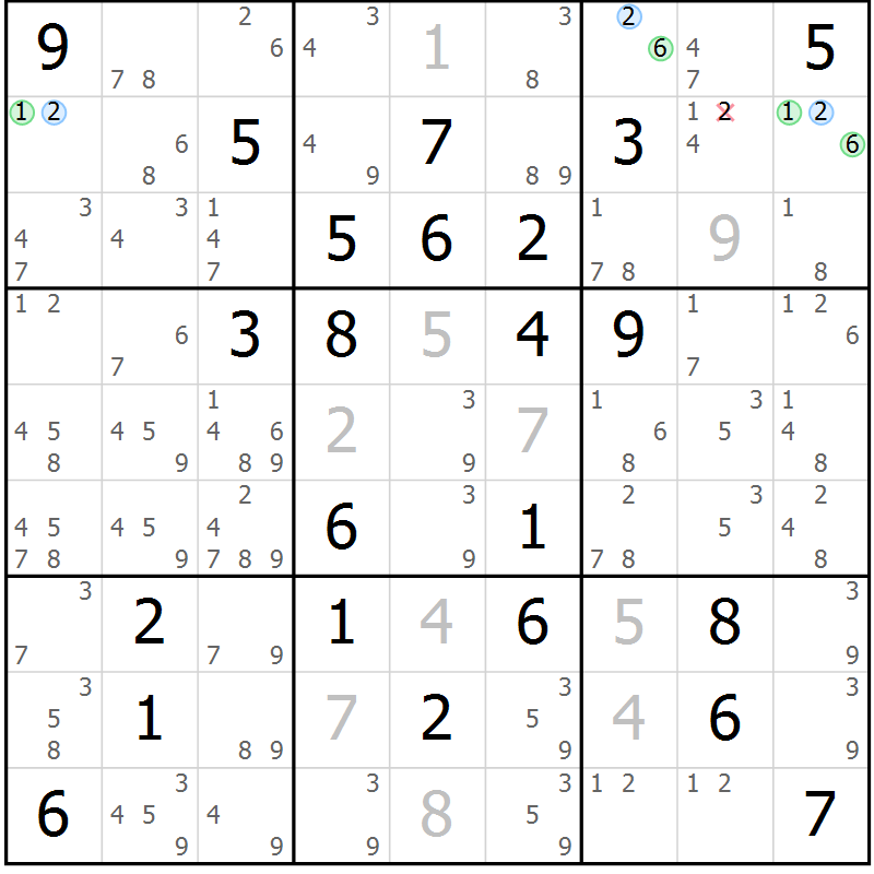 Position des candidats pour la solution de la Gr 26 page 29 du magazine de sudoku Maestro n° 087