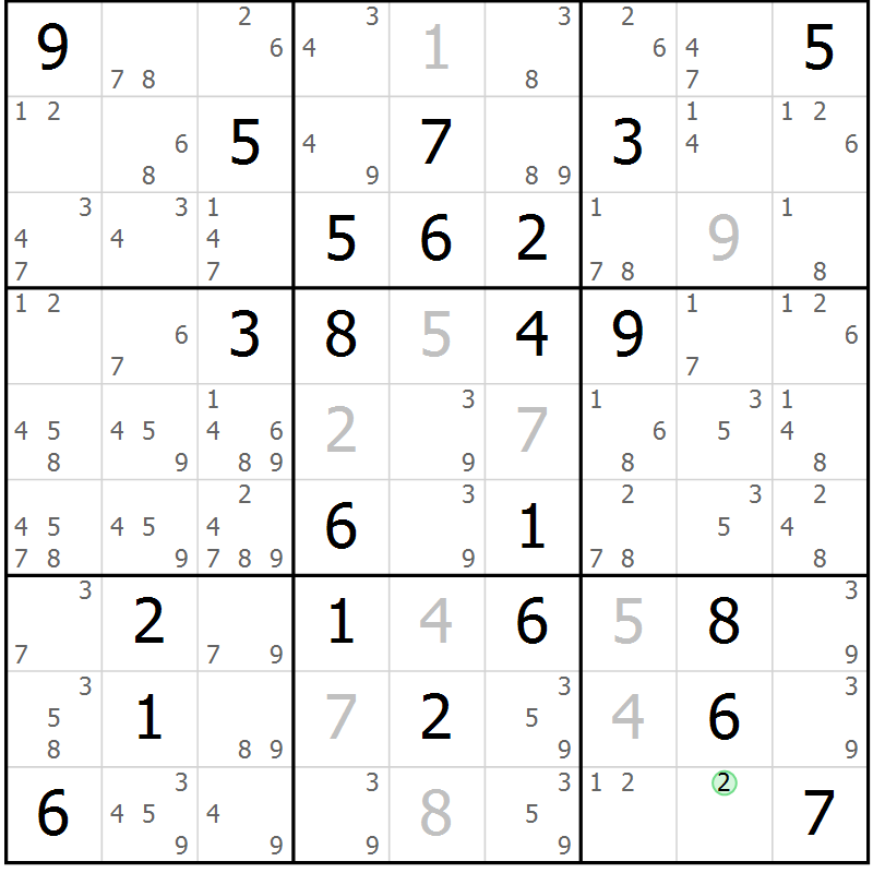 Position des candidats pour la solution de la Gr 26 page 29 du magazine de sudoku Maestro n° 087