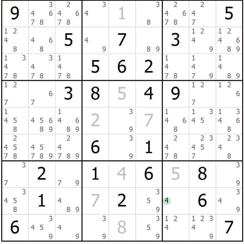 Position des candidats pour la solution de la Gr 26 page 29 du magazine de sudoku Maestro n° 087