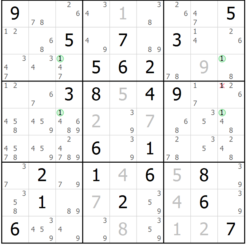 Position des candidats pour la solution de la Gr 26 page 29 du magazine de sudoku Maestro n° 087