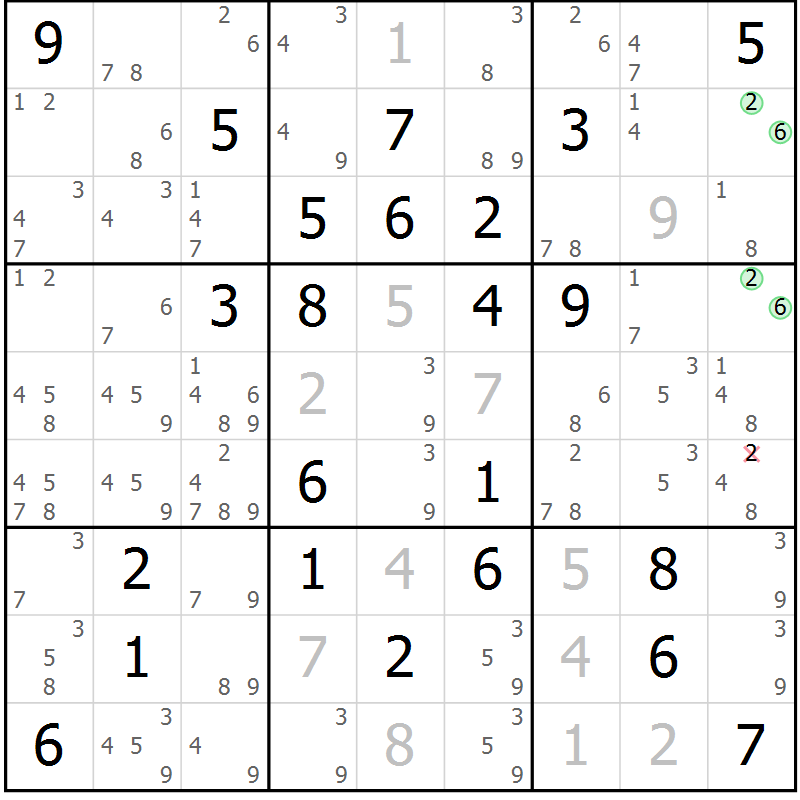Position des candidats pour la solution de la Gr 26 page 29 du magazine de sudoku Maestro n° 087