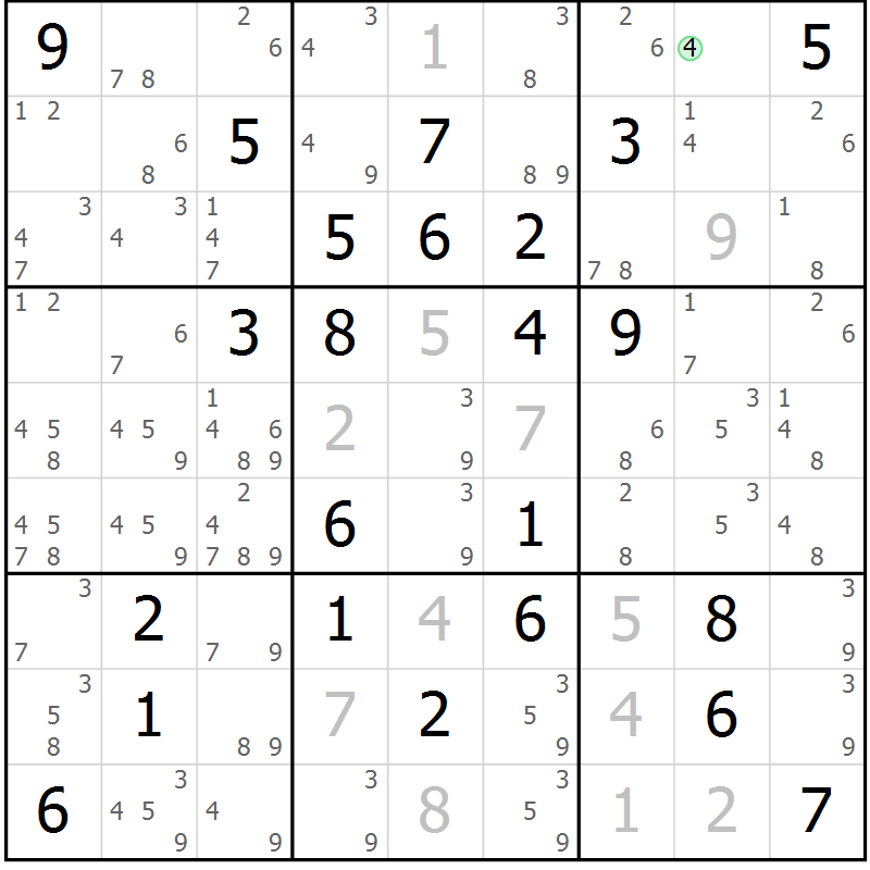 Position des candidats pour la solution de la Gr 26 page 29 du magazine de sudoku Maestro n° 087