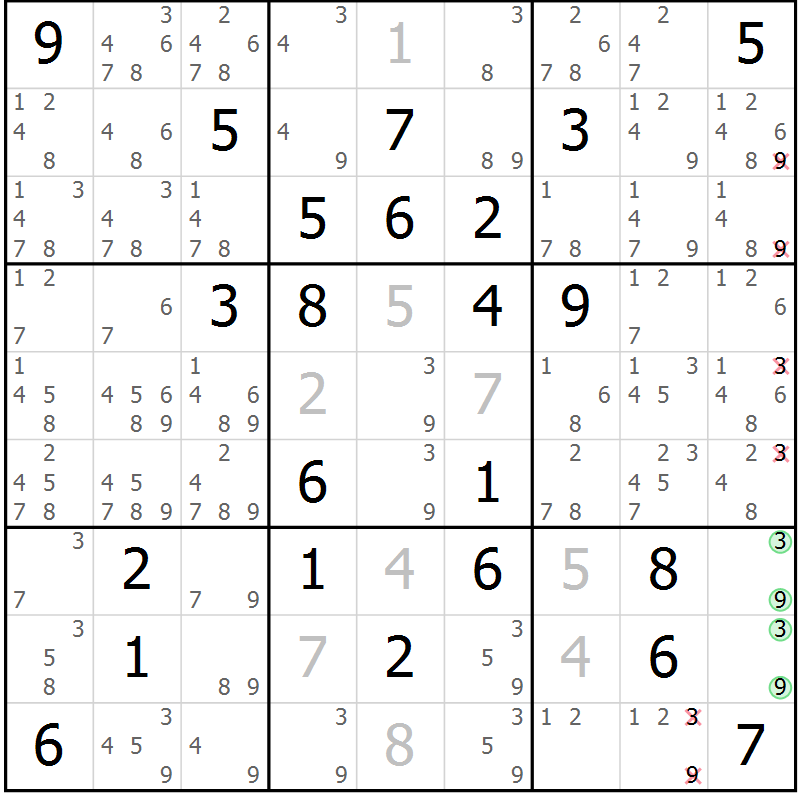 Position des candidats pour la solution de la Gr 26 page 29 du magazine de sudoku Maestro n° 087