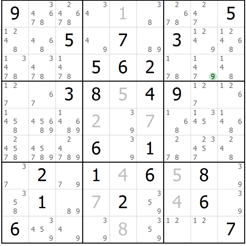 Position des candidats pour la solution de la Gr 26 page 29 du magazine de sudoku Maestro n° 087