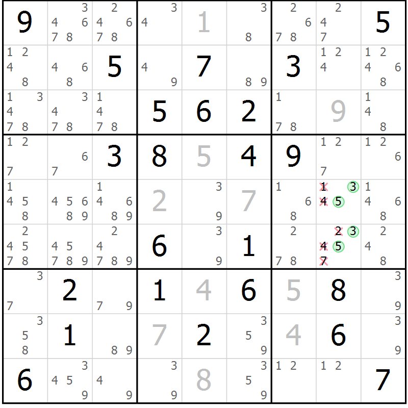 Position des candidats pour la solution de la Gr 26 page 29 du magazine de sudoku Maestro n° 087