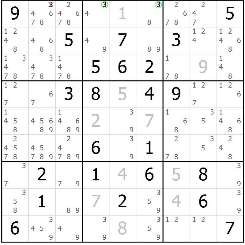 Position des candidats pour la solution de la Gr 26 page 29 du magazine de sudoku Maestro n° 087