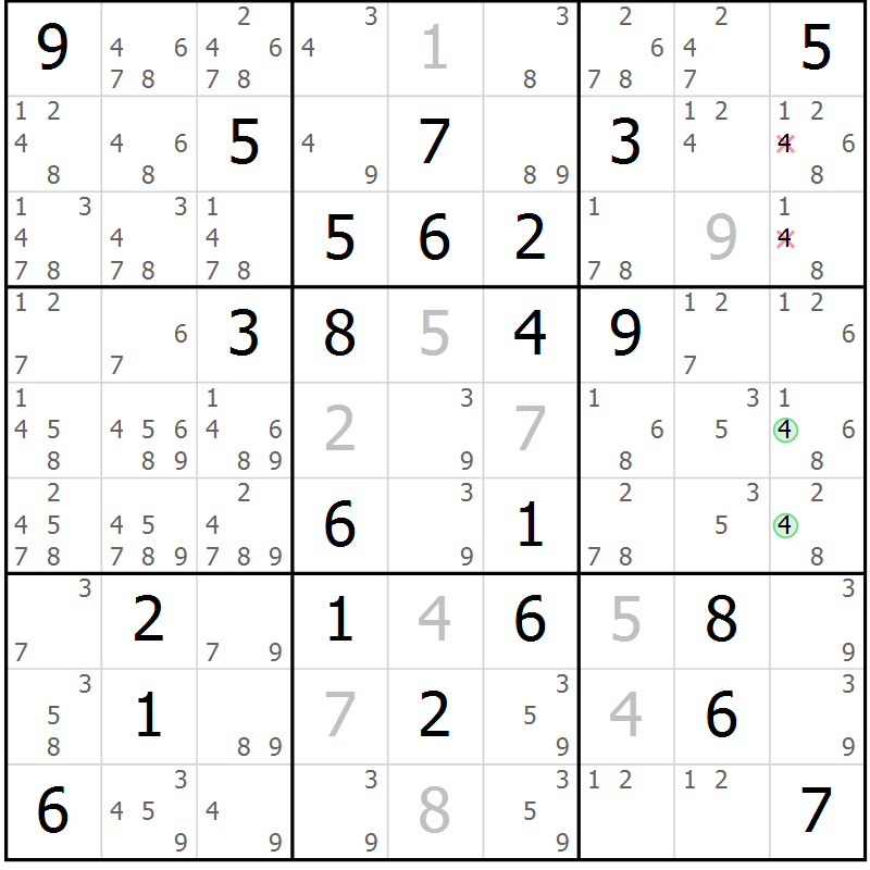 Position des candidats pour la solution de la Gr 26 page 29 du magazine de sudoku Maestro n° 087